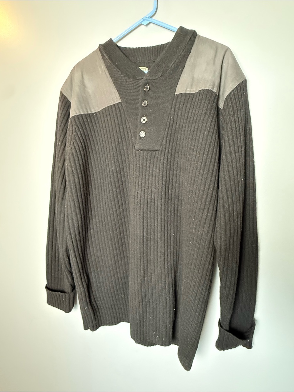 L.L.Bean Men's Henley Commando Sweater  Merino Lambs Wool/Cotton Sz XXL Tall